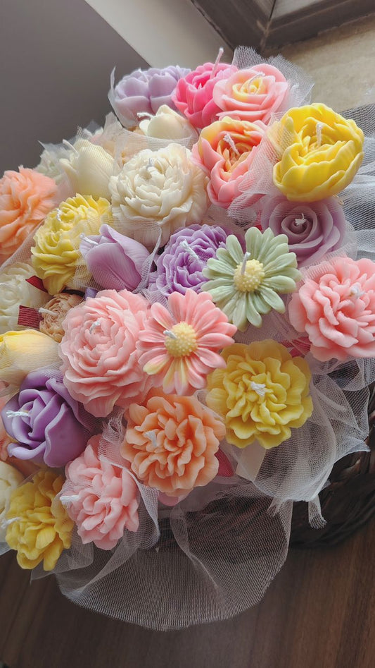 Colorful Spring Roses – Medium Wax Flower Bouquet (30 Mixed Wax Flowers)