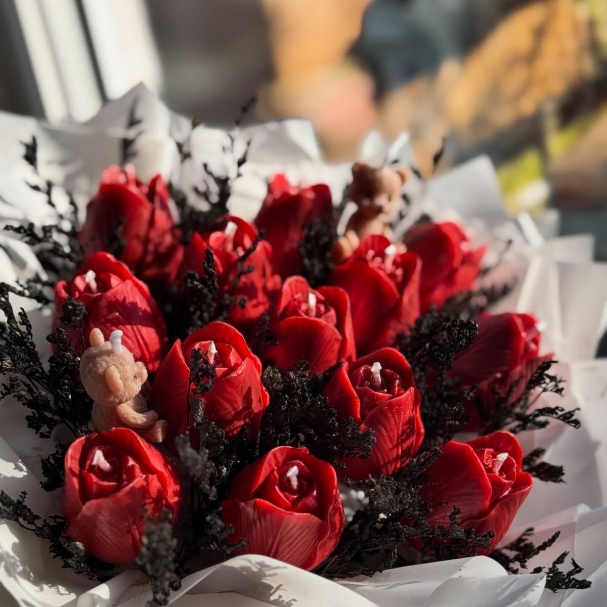 Everlasting Roses – Medium Wax Flower Bouquet (15 Wax Roses)