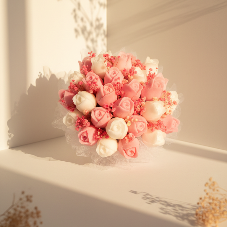 Golden Petals – Large Wax Flower Bouquet (30 Wax Roses Medium )