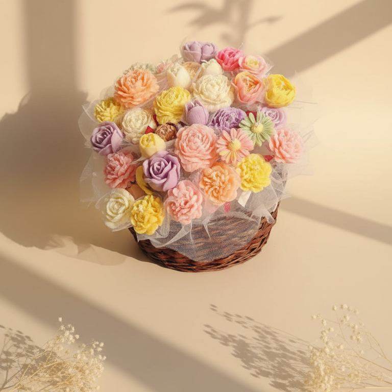 Colorful Spring Roses – Medium Wax Flower Bouquet (30 Mixed Wax Flowers)