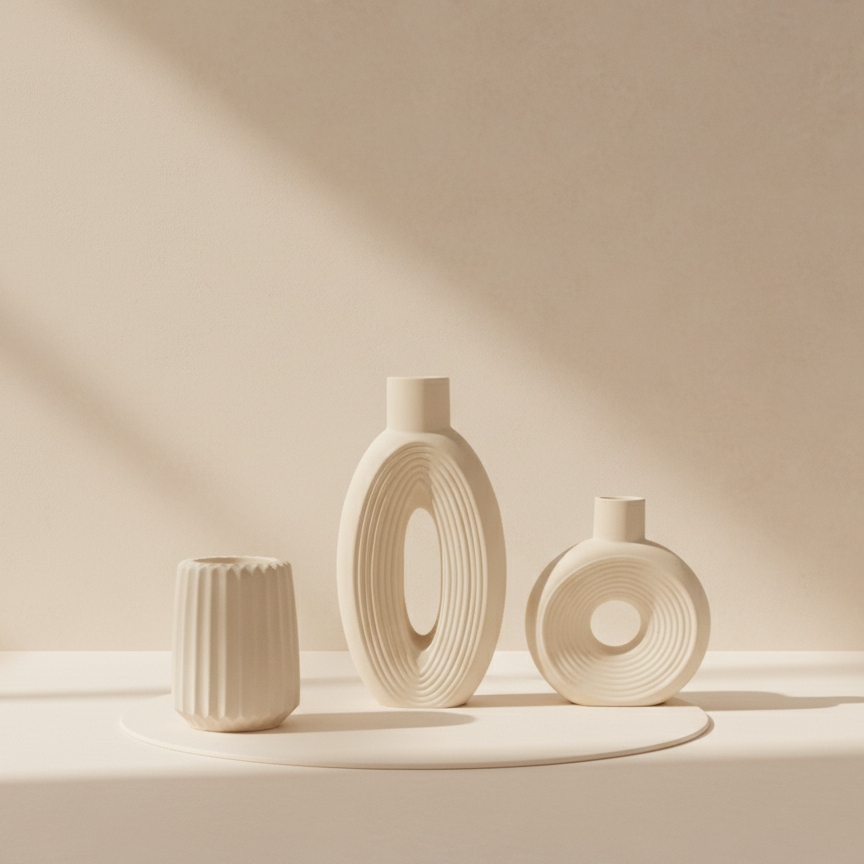 Trio Gypsum Desk - Shelf Vases (3-Pc Set)