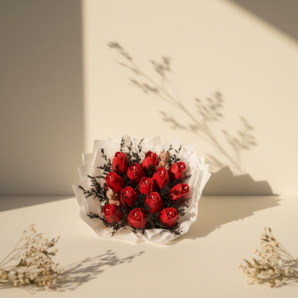 Everlasting Roses – Medium Wax Flower Bouquet (15 Wax Roses)