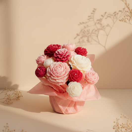 Heavenly Petals – Medium Wax Flower Bouquet (15 Wax Roses)
