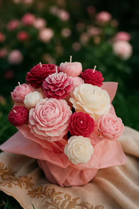 Heavenly Petals – Medium Wax Flower Bouquet (15 Wax Roses)