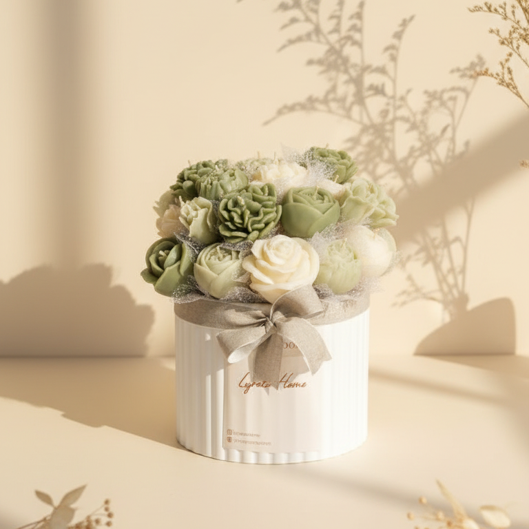 Soft Flame Roses – Large Wax Flower Bouquet (15 Wax Candles)