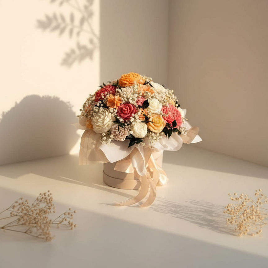 Velvet Roses – Large Wax Flower Bouquet (25 Mixed Wax Flowers)